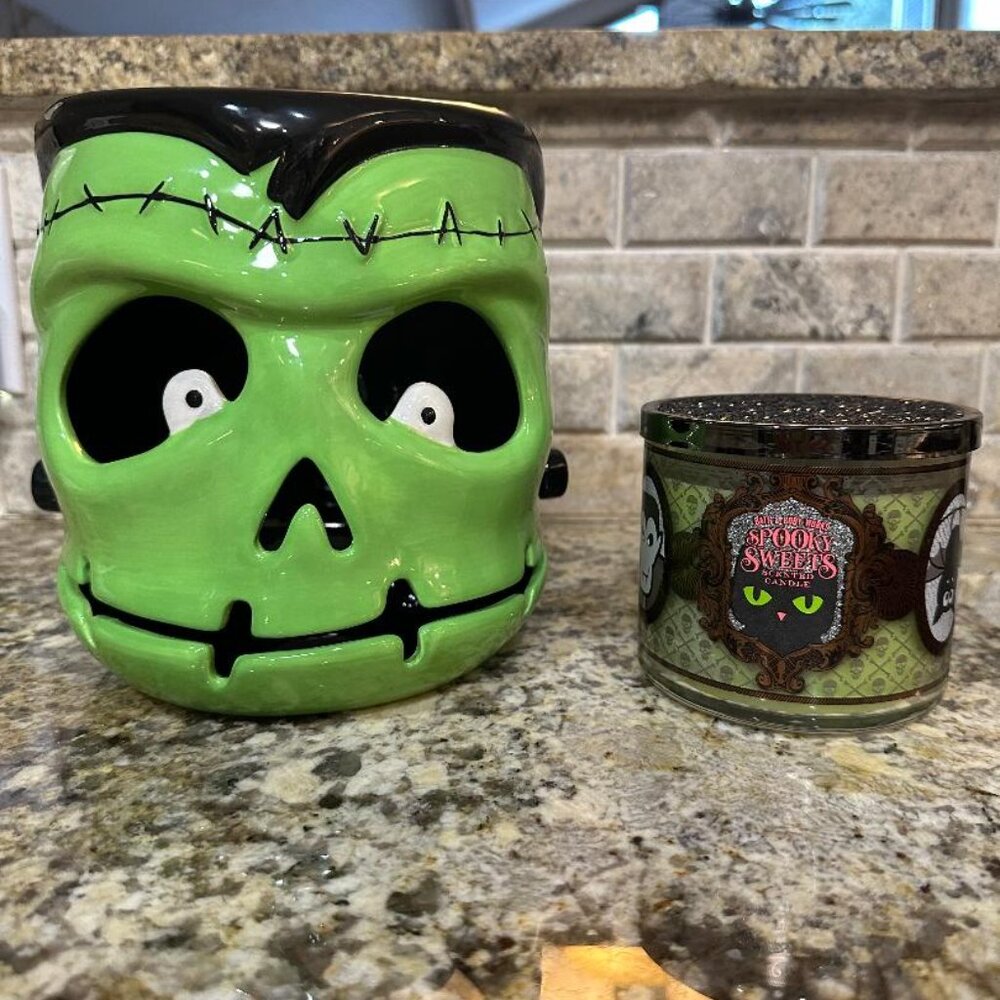 Harry Slatkin 2011 RARE HTF • Frankenstein • Large 3 Wick Candle Holder Luminary